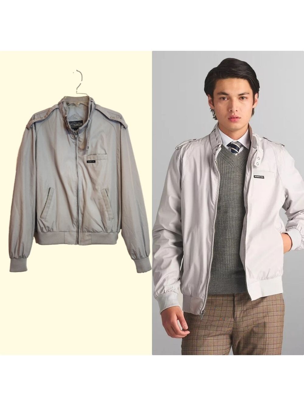 Members Only Vintage Racer Zip Front Shoulder Epaulettes Mens Jacket Grey 44